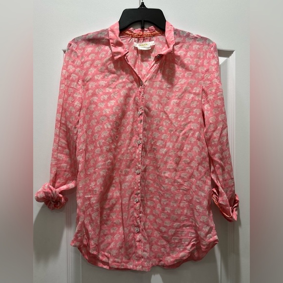 Anthropologie Tops - Hei Hei Button-Down Top Size XSmall Bright Pink W Elephant Print Anthropologie